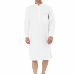 Allegra K Men's Nightshirt Sleep Shirt Banded Collar Henley Shirt Pajamas Nightgown