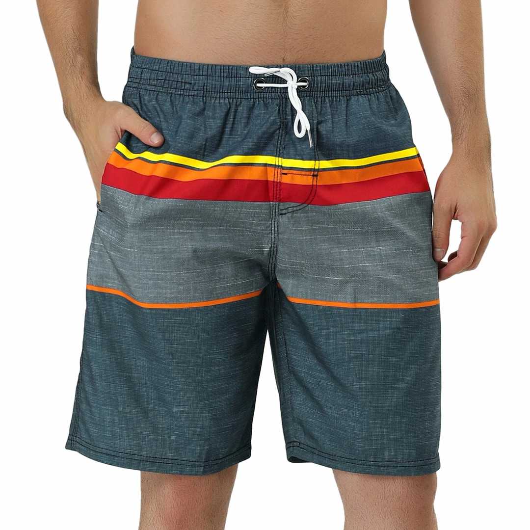 Allegra K Men's Summer Swim Shorts Elastic Waist Drawstring Color Block Striped Board Shorts 3 Allegra K Men's Summer Swim Shorts Elastic Waist Drawstring Color Block Striped Board Shorts