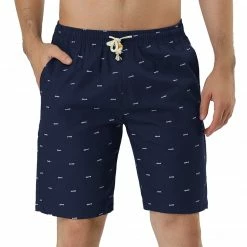 Allegra K Men's Summer Swim Elastic Waistband Drawstring Pockets Patterned Beach Board Shorts