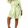 Allegra K Women's Plus Size Sleepwear Mid-Length Self Tie Waist Nightgown
