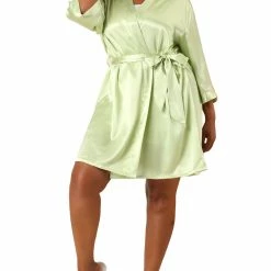 Allegra K Women's Plus Size Sleepwear Mid-Length Self Tie Waist Nightgown