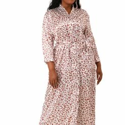 Allegra K Women's Plus Size Sleepwear Print Long Self Tie Waist Leopard Nightgown
