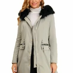 Allegra K Women's Winter Hooded Coat Down Faux Fur Warm Parka Jacket