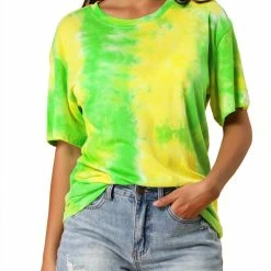 Allegra K Women's Plus Size Tie Dye T Shirts Summer Short Sleeves Casual Tops