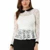 Allegra K Women's Peter Pan Collar Doll Collar Lace Floral Peplum Top