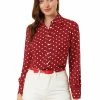Allegra K Women's Polka Dots Button Down 1950s Vintage Puff Long Sleeve Blouse Shirt