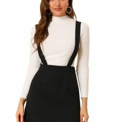 Allegra K Women's Ruffle Hem Adjustable Strap Overalls Suspender Skirt