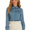 Allegra K Women's Satin Long Sleeve Collar Button Down Shirt
