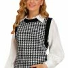 Allegra K Women's Round Neck Vest Sleeveless Houndstooth Plaid Knitted Sweater 2 Allegra K Women's Round Neck Vest Sleeveless Houndstooth Plaid Knitted Sweater