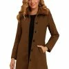 Allegra K Women's Winter Single Breasted Faux Fur Collar Warm Coat