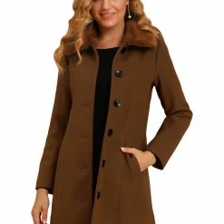 Allegra K Women's Winter Single Breasted Faux Fur Collar Warm Coat