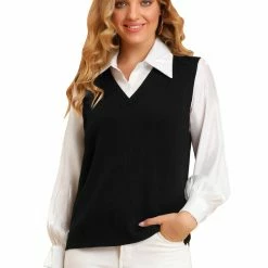 Allegra K Women's Sweater Vest Preppy V Neck Sleeveless Pullover Sweater