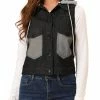Allegra K Women's Loose Sleeveless Denim Vest Detachable Drawstring Hooded Jean Jackets
