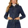 Allegra K Women's Hoodie Coat Zip Up Straight Pockets Drawstring Long Denim Jackets 2 Allegra K Women's Hoodie Coat Zip Up Straight Pockets Drawstring Long Denim Jackets