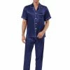Allegra K Men's Satin Sleepwear Short Sleeves Button Down Top And Pants Lounge Pajama Sets