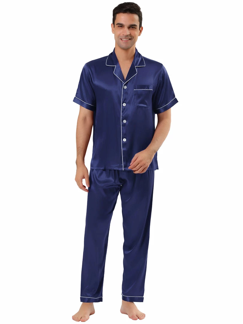 Allegra K Men's Satin Sleepwear Short Sleeves Button Down Top And Pants Lounge Pajama Sets 3 Allegra K Men's Satin Sleepwear Short Sleeves Button Down Top And Pants Lounge Pajama Sets