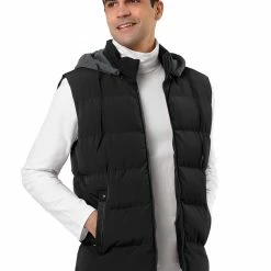 Allegra K Men's Winter Hooded Sleeveless Zipper Padded Vest Down Jacket