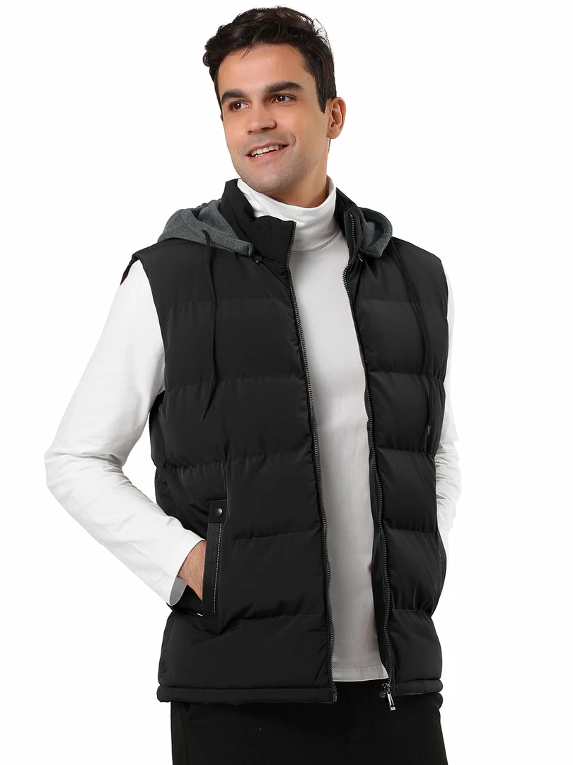 Allegra K Men's Winter Hooded Sleeveless Zipper Padded Vest Down Jacket 3 Allegra K Men's Winter Hooded Sleeveless Zipper Padded Vest Down Jacket