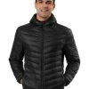 Allegra K Men's Winter Coats Lightweight Solid Color Full-Zip Hooded Puffer Down Jacket