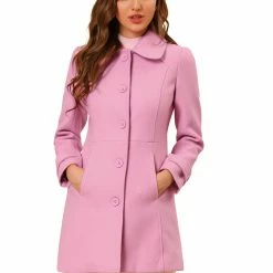 Allegra K Women's Peter Pan Collar Single Breasted Outwear Winter Buttoned Long Coat