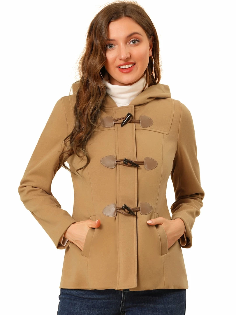 Allegra K Women's Duffle Front Short Toggle Zipper Deep Pockets Cropped Hooded Pea Coat 3 Allegra K Women's Duffle Front Short Toggle Zipper Deep Pockets Cropped Hooded Pea Coat