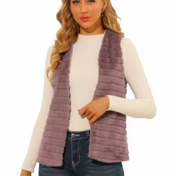 Allegra K Women's Fashion Faux Fur Vest Casual Sleeveless Fluffy Open Front Jacket