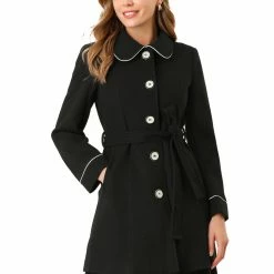 Allegra K Women's Winter Elegant Lapel Collar Long Trench Coat
