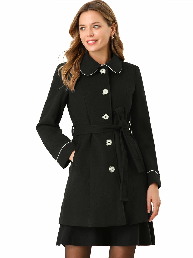 Allegra K Women's Winter Elegant Lapel Collar Long Trench Coat 3 Allegra K Women's Winter Elegant Lapel Collar Long Trench Coat