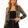 Allegra K Women's Sequin Long Sleeve Zipper Up Glitter Bomber Jacket