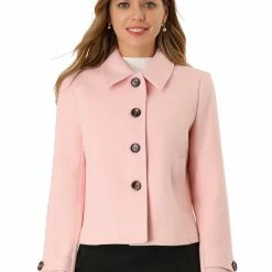 Allegra K Women's Turn Down Collar Long Sleeve Single Breasted Outwear Winter Pea Coat