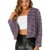 Allegra K Women's Winter Warm Cropped Jacket Collarless Faux Fur Fluffy Coat