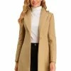 Allegra K Women's Turn Down Collar Buttoned Business Casual Mid-Long Winter Coat