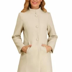 Allegra K Women's Winter Overcoat Stand Collar Single Breasted Mid-thigh Long Coat
