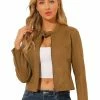 Allegra K Women's Faux Suede Jacket Stand Collar Zip Up Long Sleeve Moto Biker Coat 2 Allegra K Women's Faux Suede Jacket Stand Collar Zip Up Long Sleeve Moto Biker Coat