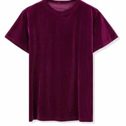 Allegra K Men's Summer Casual Crew Neck Solid Color Short Sleeves Velvet T-shirt