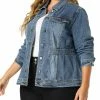 Allegra K Plus Size Denim Jackets For Women Classic Washed Front Jean Jacket