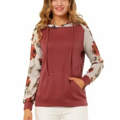Allegra K Women's Drawstring Pockets Hood Blouse