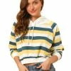Allegra K Women's Casual Hoodies Long Sleeve Striped Crop Top Sweatshirt Pullover