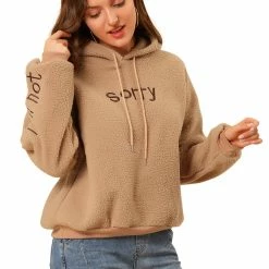 Allegra K Women Lambs Wool Hoodie Fall Winter Hooded Sweatshirt