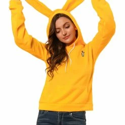 Allegra K Women's Bunny Hoodie Pocket Long Sleeve Cute Sweatshirt Rabbit Ears Pullover Tops