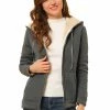 Allegra K Women's Fluffy Sherpa Fleece Lined Zip Up Hooded Sweatshirt Jackets