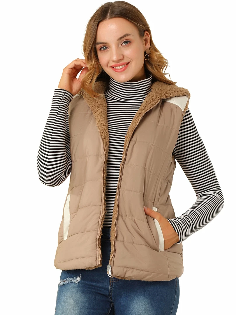 Allegra K Women's Pockets Cap Vest 3 Allegra K Women's Pockets Cap Vest