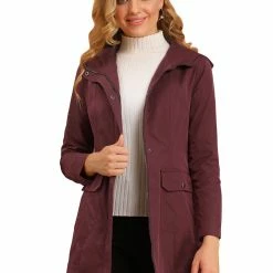 Allegra K Women's Hooded Trenchcoat Windbreaker Lightweight Outdoor Rain Jacket