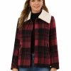 Allegra K Women's Winter Detachable Collared Button Pockets Check Plaid Coat