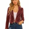 Allegra K Women's Velvet Zipper Lapel Collar Moto Biker Jacket