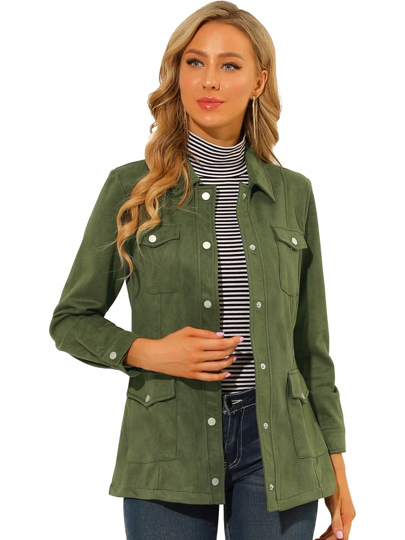 Allegra K Women's Faux Suede Jacket Turn-Down Collar Flap Pockets Button Down Moto Biker Coat 3 Allegra K Women's Faux Suede Jacket Turn-Down Collar Flap Pockets Button Down Moto Biker Coat