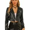 Allegra K Women's Faux Leather Long Sleeve PU Zipper Cropped Biker Jacket