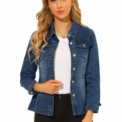 Allegra K Women's Vintage Jean Jackets Long Sleeve Washed Button Down Denim Jacket
