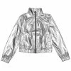 Allegra K Women's Track Jacket Holographic Shiny Long Sleeve Metallic Zip Front Jacket