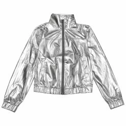 Allegra K Women's Track Jacket Holographic Shiny Long Sleeve Metallic Zip Front Jacket